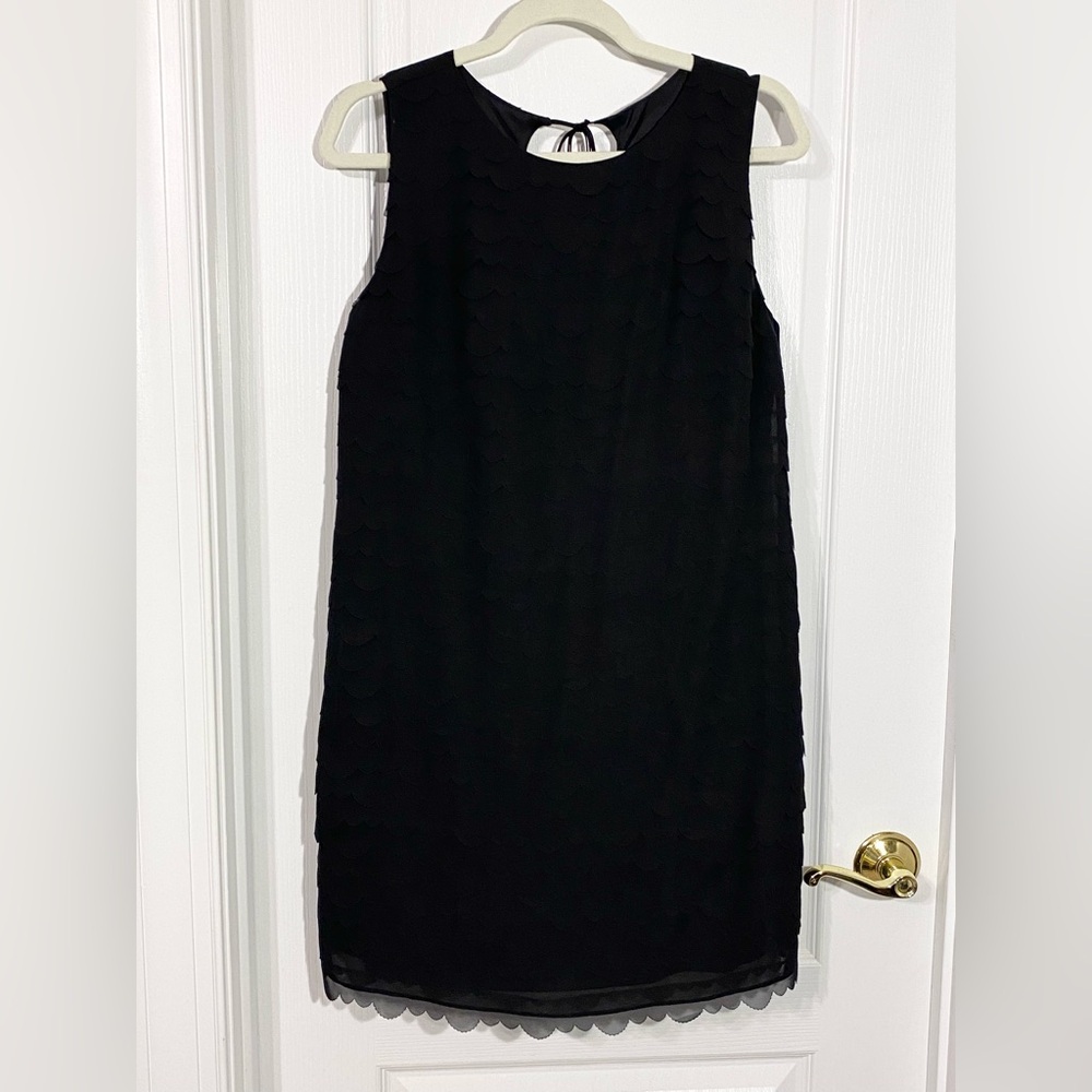 Vintage Max Studio Sheer Scalloped Layer Sleeveless Mini Shift Dress Black Med